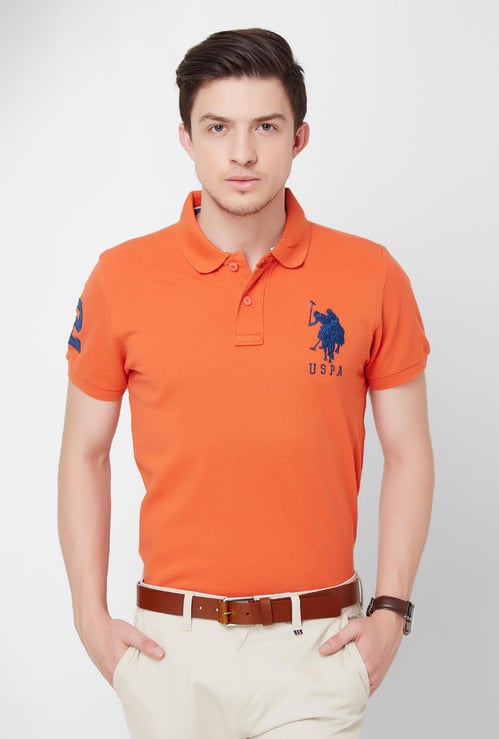 U.S. POLO ASSN. Solid Half Sleeves Slim Fit Polo T-shirt
