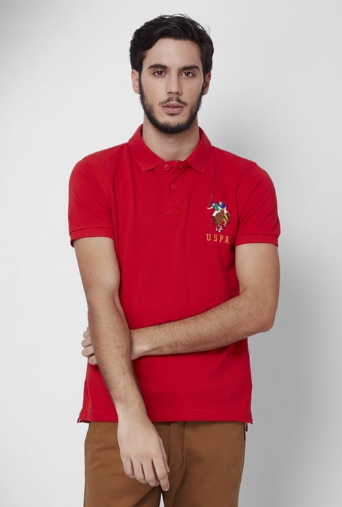 U.S. POLO ASSN. Solid Half Sleeves Slim Fit Polo T-shirt