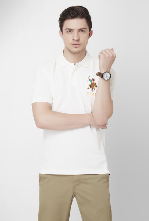 U.S. POLO ASSN. Solid Half Sleeves Slim Fit Polo T-shirt