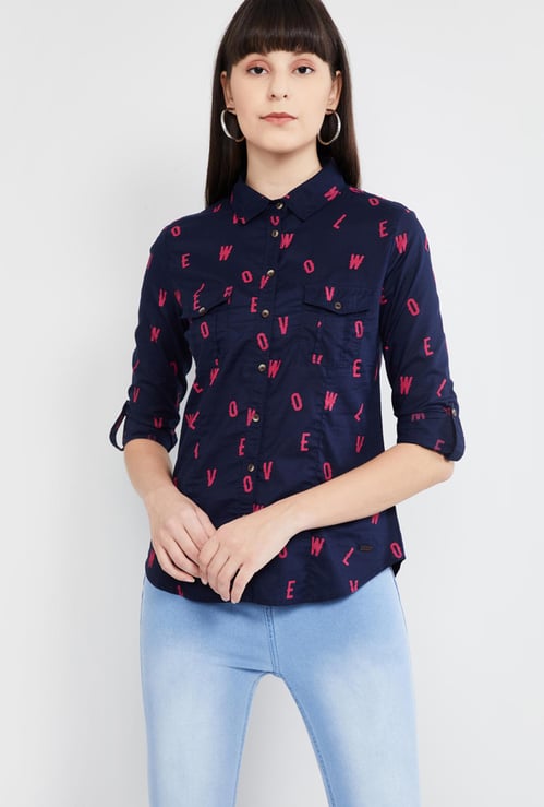 MAX Floral Print Roll-Up Sleeves Shirt