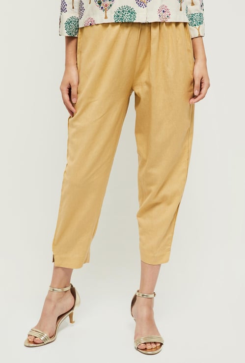 Women Solid Cropped Ethnic Straight Pants 