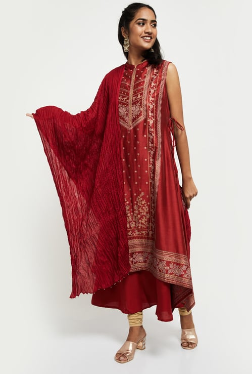 Women Scrunched Solid Dupatta 
