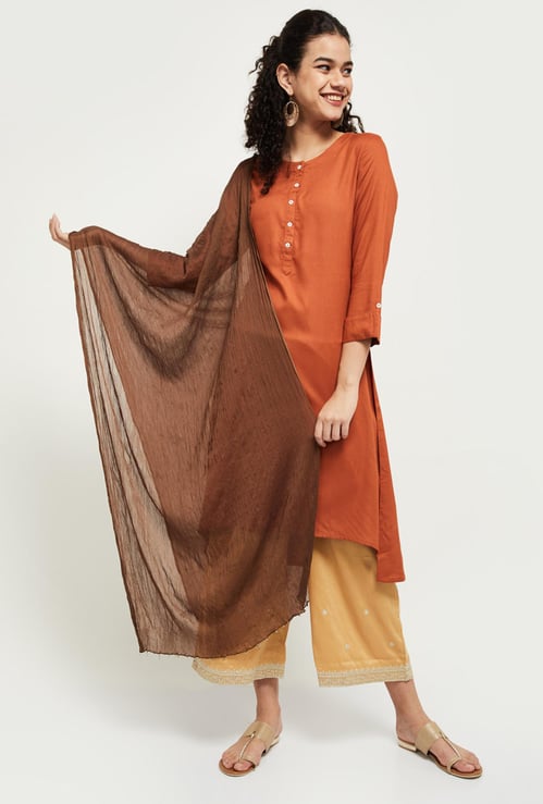 Women Solid Crinkled Dupatta 