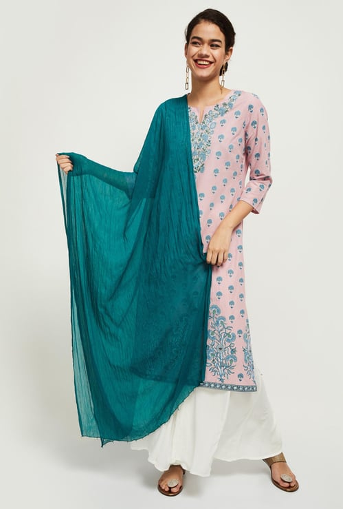 Women Solid Scrunched Dupatta 
