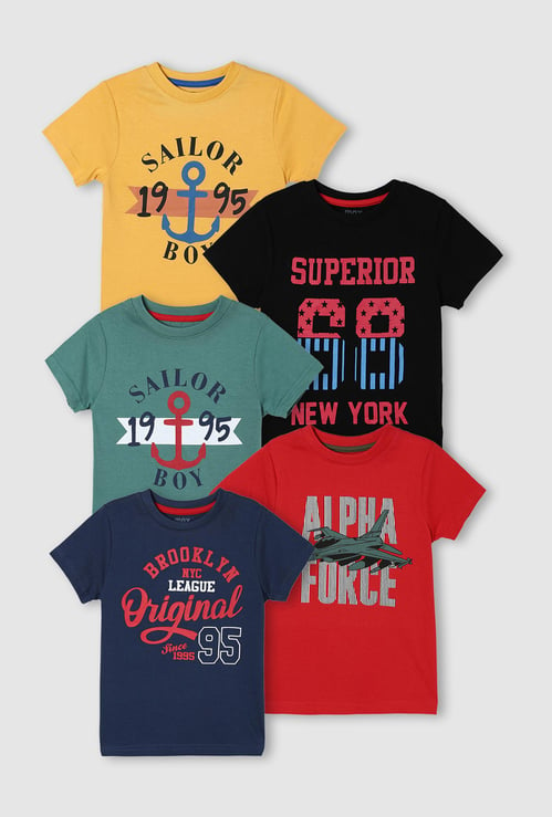 Boys Typographic Printed Crew Neck T-shirt- Pack of 5