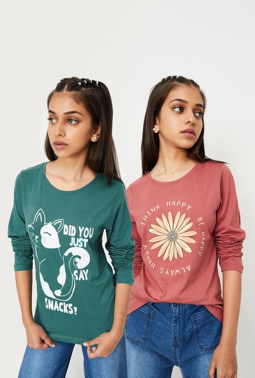 Girls Graphic Printed T-shirt - Pack of 2