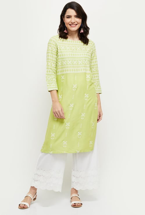 Women Printed Round Neck Straight Kurta 