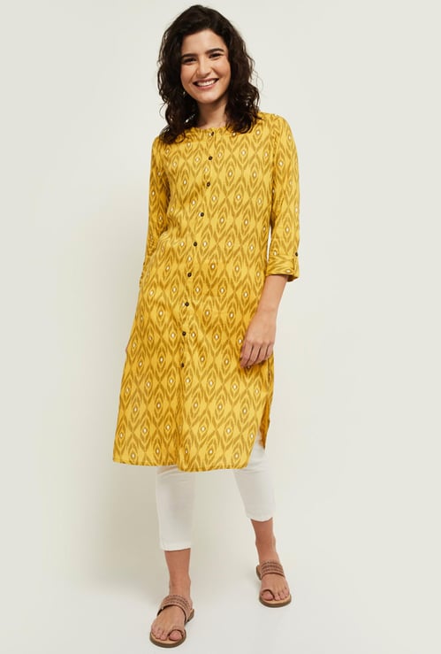 Women Printed Three-quarter Sleeves Straight Kurta 