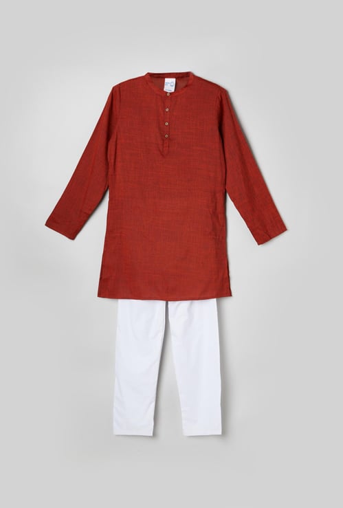 Boys Textured Kurta with Elasticated Pyjama 