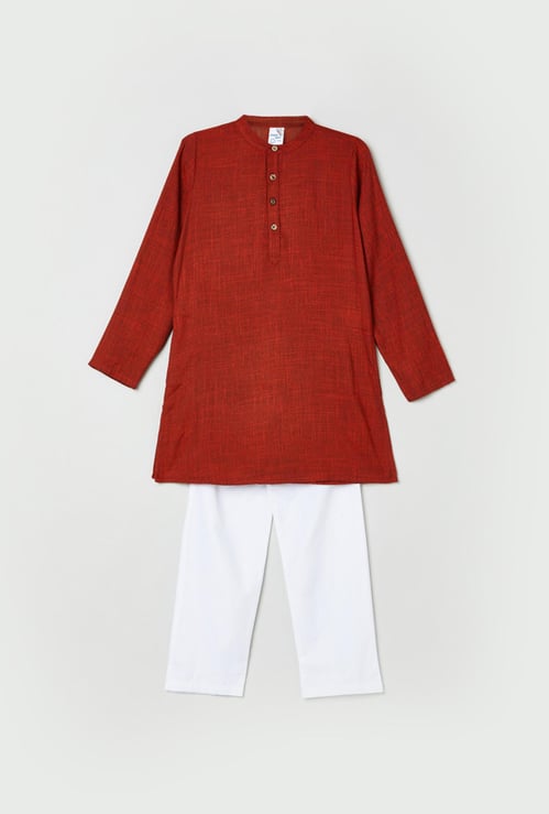 Boys Textured Kurta with Solid Elasticated Pyjama