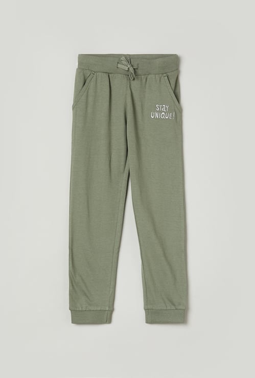 Girls Solid Drawstring Waist Joggers