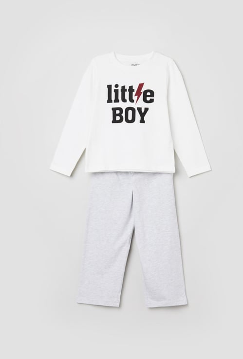 Boys Printed T-shirt with Solid Track Pants