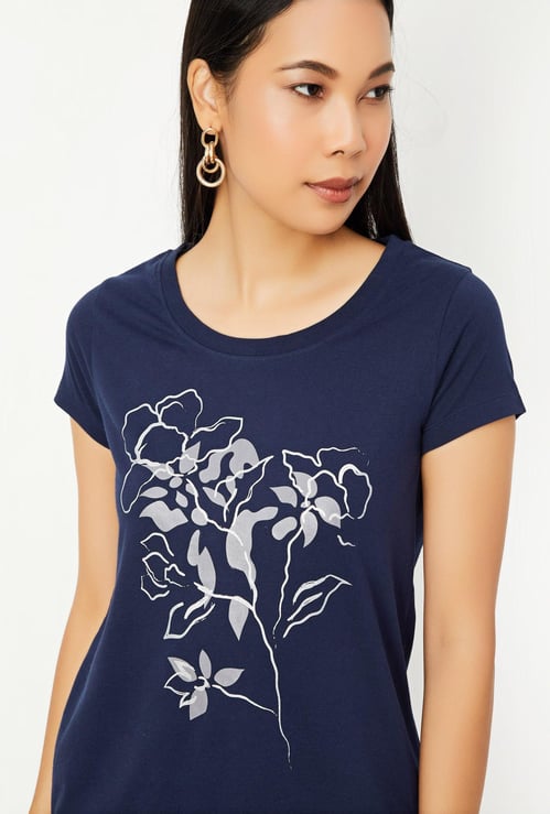  Women Cotton Printed Round Neck T-shirt