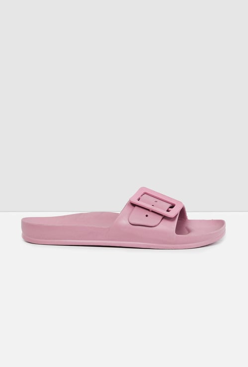 Women Solid Buckle Sliders