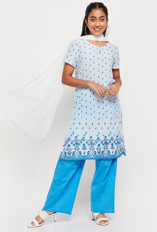 Girls Printed Straight Kurta With Palazzo Pant and Dupatta