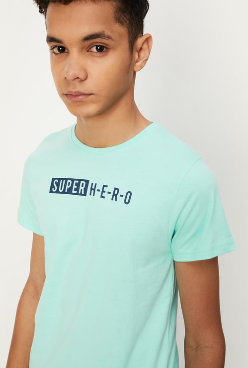 Boys Cotton Printed Crew Neck T-shirt