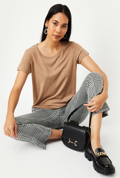  Women Cotton Solid Round Neck T-shirt