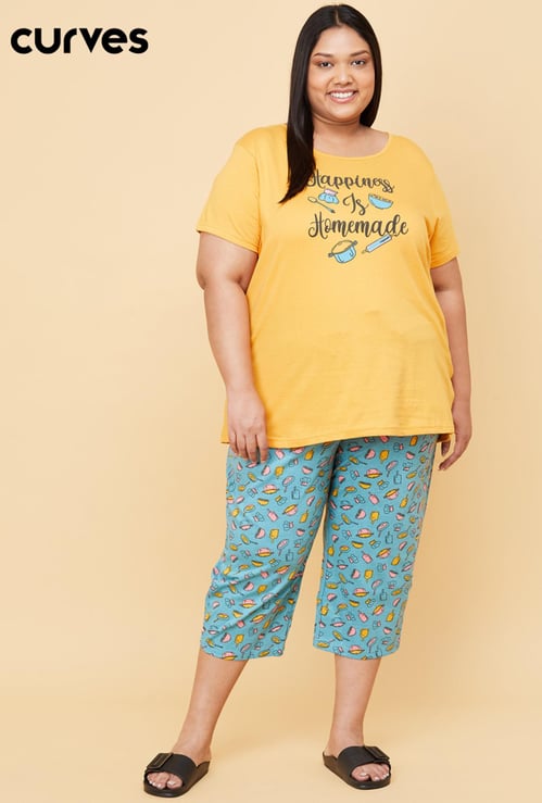 Women Printed Lounge T-shirt with Capris 