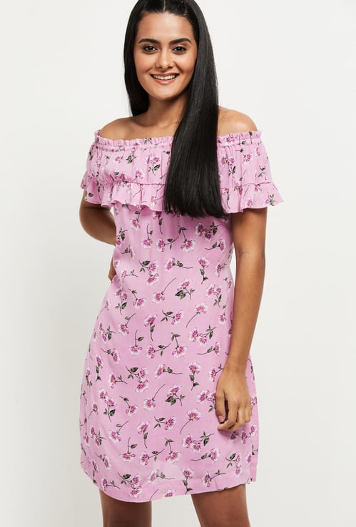 Women Printed Bardot Dress 