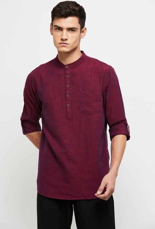 Men Solid Full Sleeves Short Kurta 