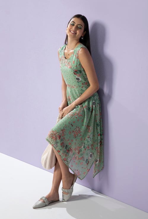 Women Printed Asymmetric Hem Dress