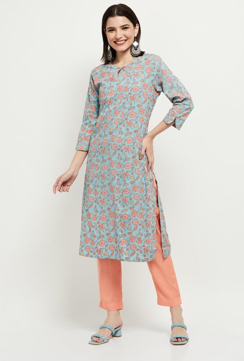 Women Cotton Printed Straight Kurta with Pant