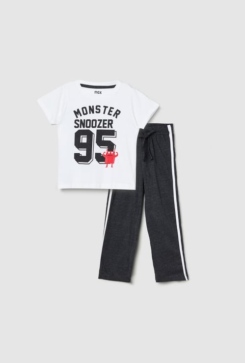 Boys Printed Round Neck T-shirt with Elasticated Track Pants