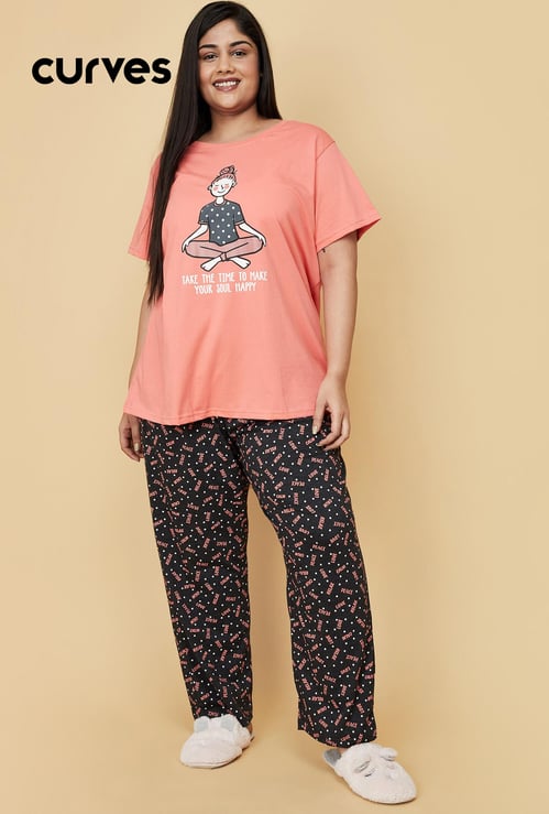 Women Cotton Printed T-shirt with Pyjamas