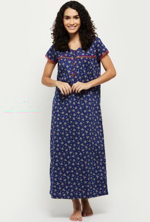 Women Printed Regular Fit Nightgown