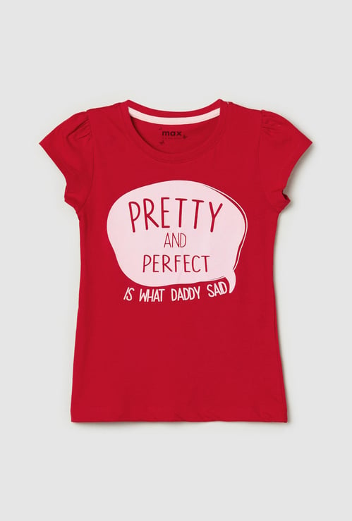 Girls Pure Cotton Typographic Print T-shirt