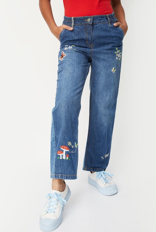 Girls Embroidered Straight Fit Jeans