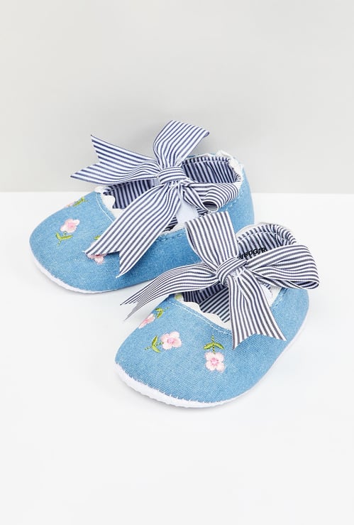 Girls Embroidered Bow Booties