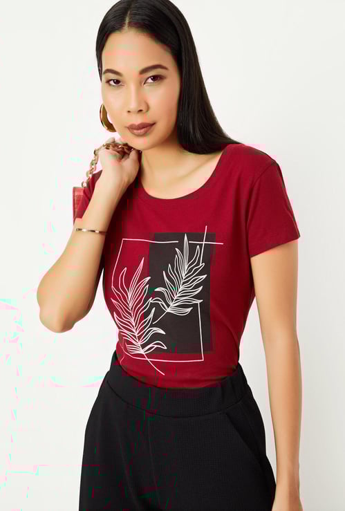  Women Cotton Printed Round Neck T-shirt