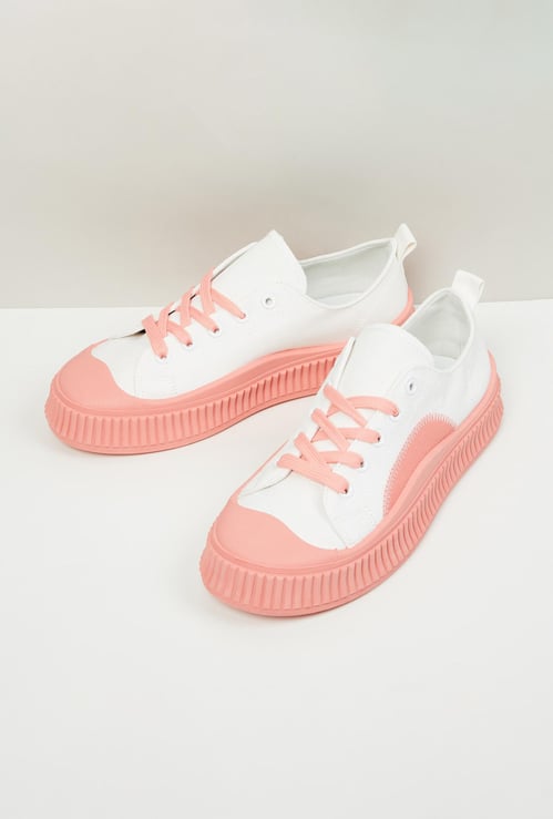 Women Colourblocked Lace-Up Canvas Shoes