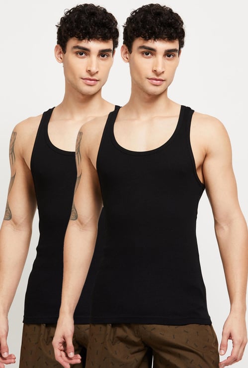 Men Ribbed Scoop Neck Vest - Set of 2