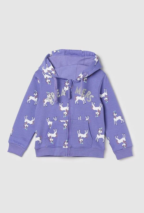 Girls Unicorn Printed Hooded Sweatshirt