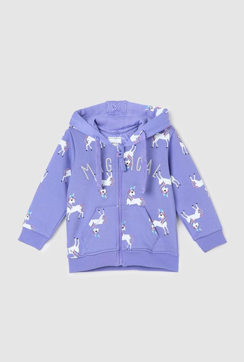 Girls Unicorn Printed Hooded Sweatshirt