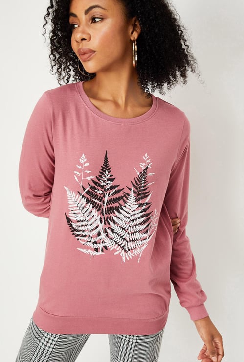 Women Printed Round Neck Sweatshirt