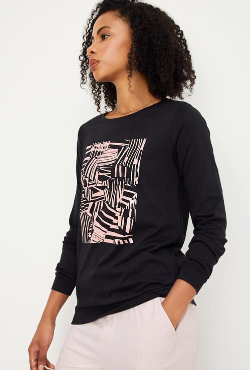 Women Printed Round Neck Sweatshirt