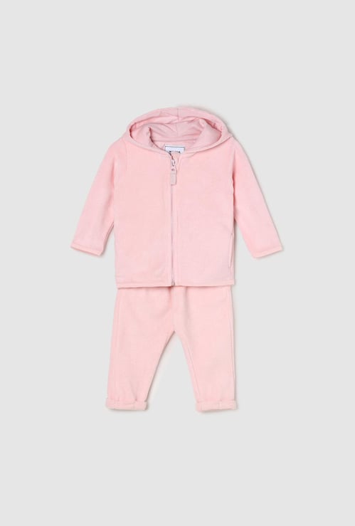 Girls Solid Hooded Sweatshirt with Pyjamas