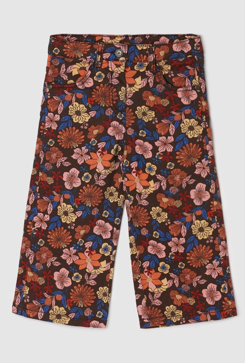 Girls Floral Printed Wide Leg Trousers