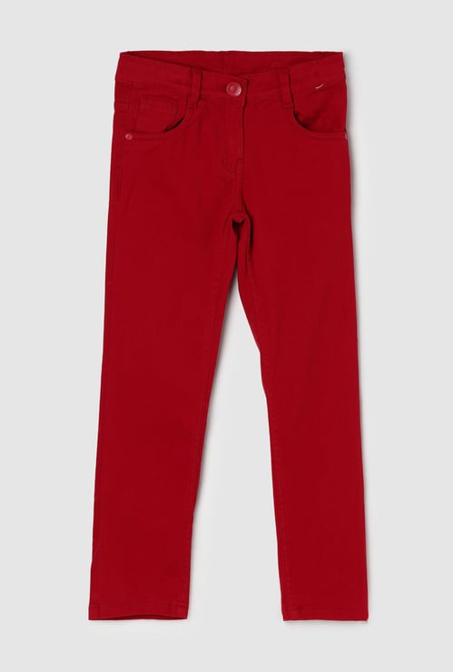 Girls Solid Full-Length Trousers