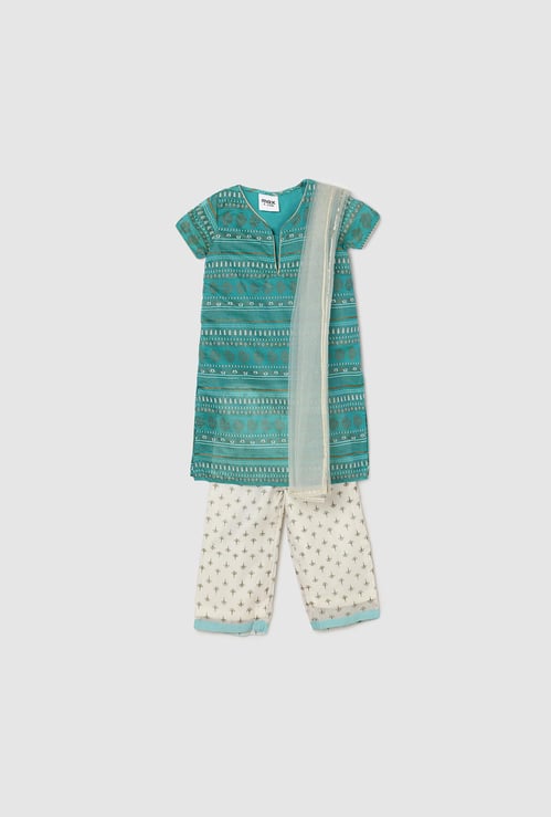 Girls Printed Kurta with Pants and Dupatta