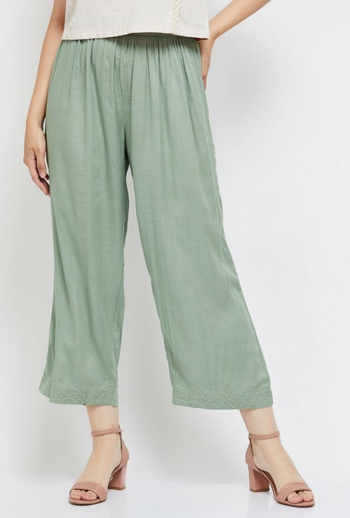 Women Solid Elasticated Waist Straight Pants 