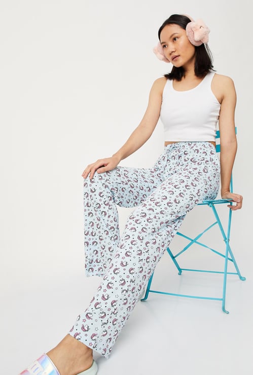 Women Quirky Printed Knit Pyjamas with Drawstring Closure