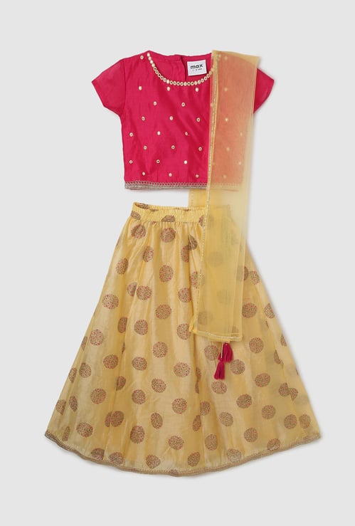 Girls Embellished Lehenga Set with Dupatta