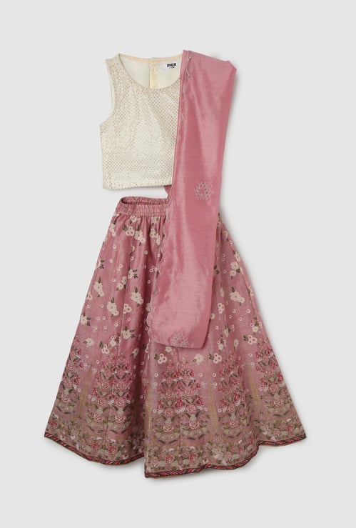 Girls Embellished Lehenga Set with Dupatta