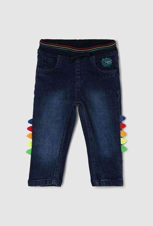 Boys Stonewashed Drawstring Waist Slim Fit Jeans