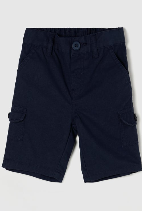 Boys Solid Elasticated Regular Fit Cargo Shorts