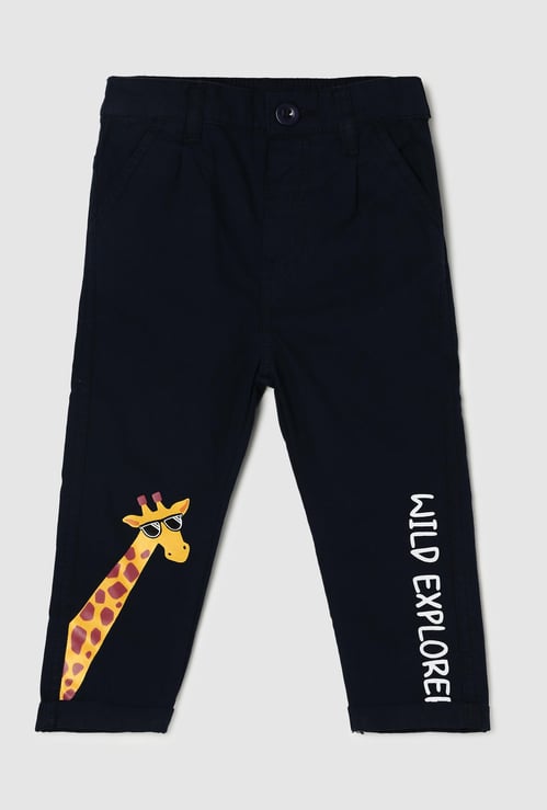 Boys Giraffe Print Woven Trousers